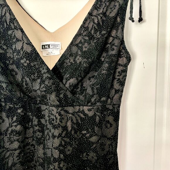 Vtg 90s Whimsygoth Sparkly Black Rose V-Neck Cocktail Dress I.N. Studio Size M - Picture 5 of 8